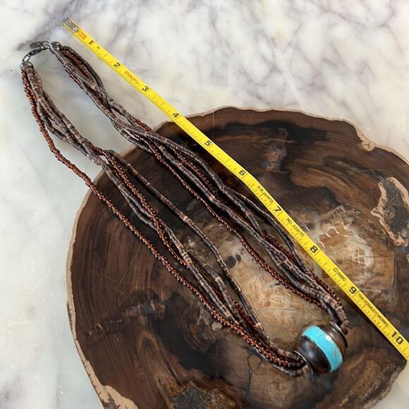 Multi strand, brown wooden and beaded necklace with turquoise - Picture 10 of 11
